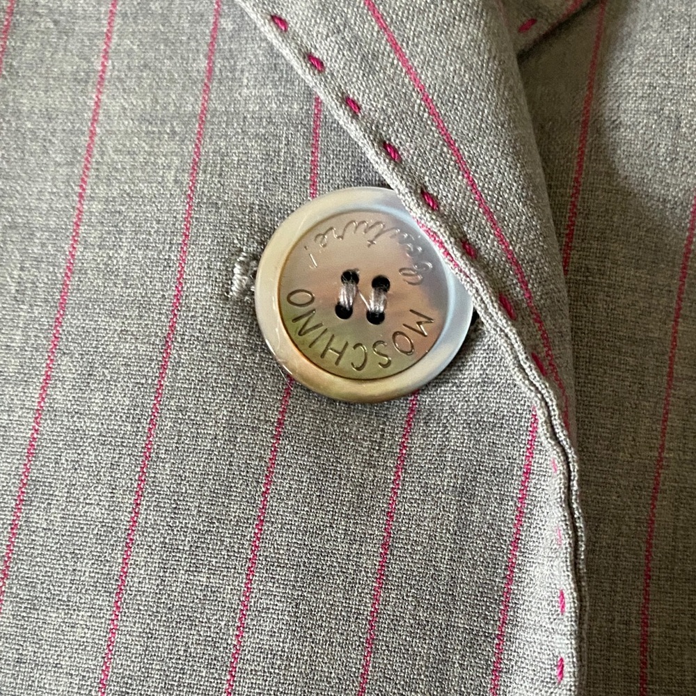 Vintage 1990s Moschino Couture Light Gray with Pink Pinstripe Blazer - Picture 4 of 12